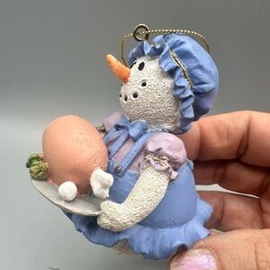 Charming Snowman Holiday Ornament in Blue and Pink